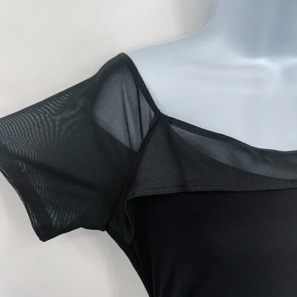 NEW Good American Off the Shoulder Cut Out Mesh Midi Dress Black - Picture 10 of 14